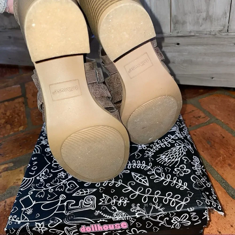 Dollhouse Brown Ripp Strappy Block Heel